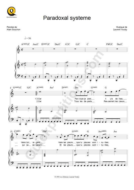 Paradoxal Système Piano Sheet Music - Laurent Voulzy