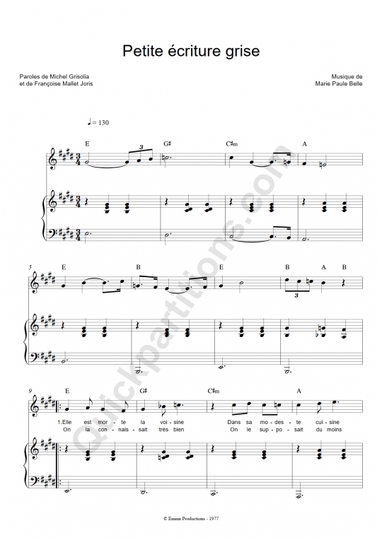Petite écriture grise Piano Sheet Music - Marie-Paule Belle
