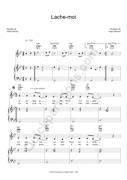 Lâche-moi Piano Sheet Music - Clarika