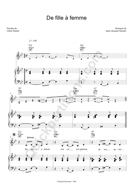 De fille à femme Piano Sheet Music - Clarika