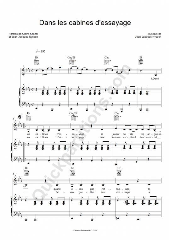 Dans les cabines d'essayage Piano Sheet Music - Clarika