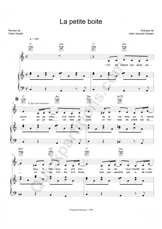 La petite boite Piano Sheet Music - Clarika