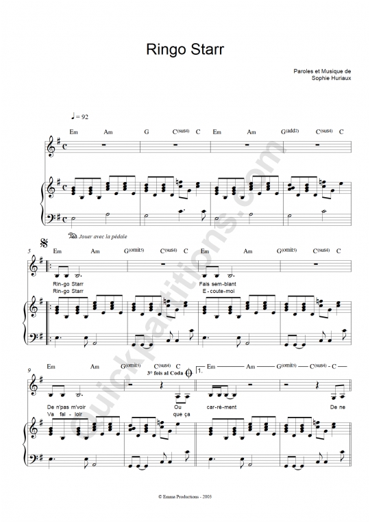 Ringo Starr Piano Sheet Music - La grande Sophie