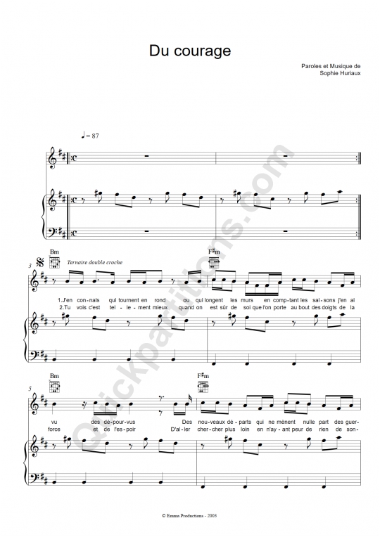Partition piano Du courage - La grande Sophie