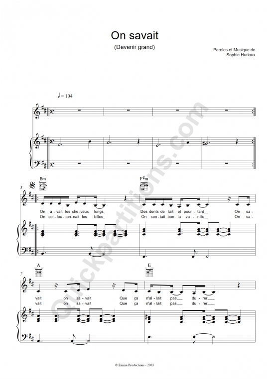 On savait (Devenir grand) Piano Sheet Music - La grande Sophie
