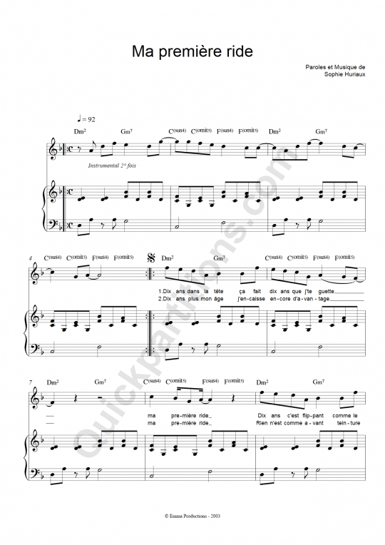 Partition piano Ma première ride - La grande Sophie