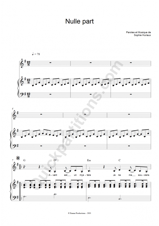 Nulle part Piano Sheet Music - La grande Sophie