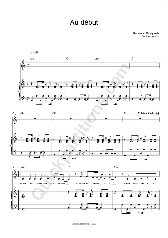 Au début Piano Sheet Music - La grande Sophie