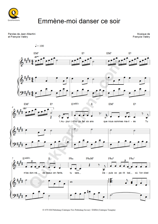 Emmène-moi danser ce soir Piano Sheet Music - Michèle Torr