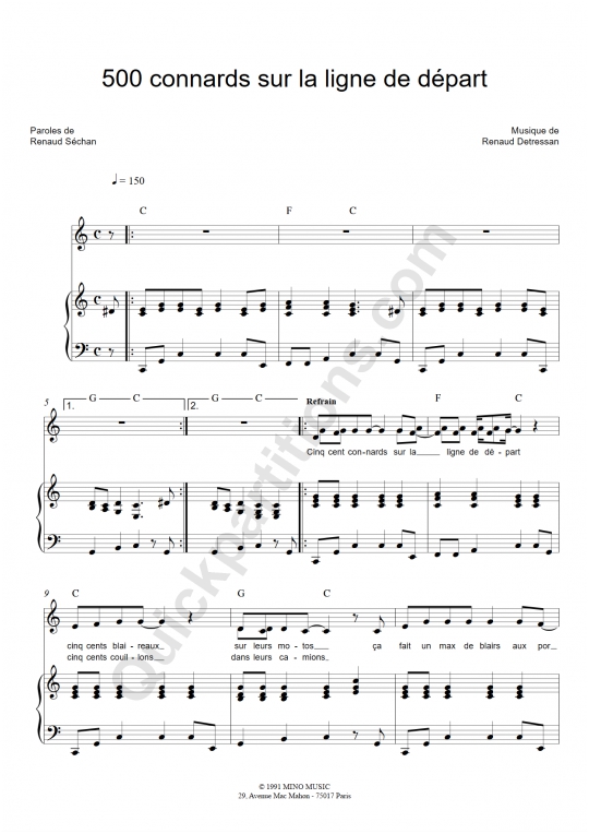 Partition piano 500 connards sur la ligne de départ - Renaud