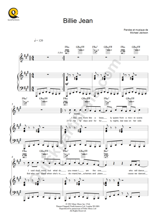 Billie Jean Piano Sheet Music - Michael Jackson
