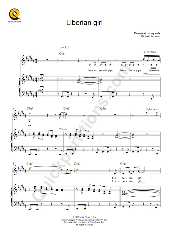 Liberian Girl Piano Sheet Music - Michael Jackson