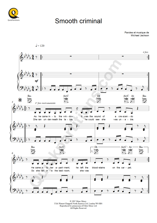 Smooth Criminal Piano Sheet Music - Michael Jackson