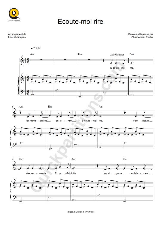 Partition piano Ecoute-moi rire - Charlie