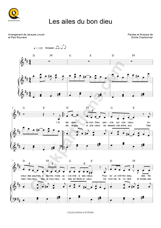 Les ailes du bon dieu Piano Sheet Music - Charlie