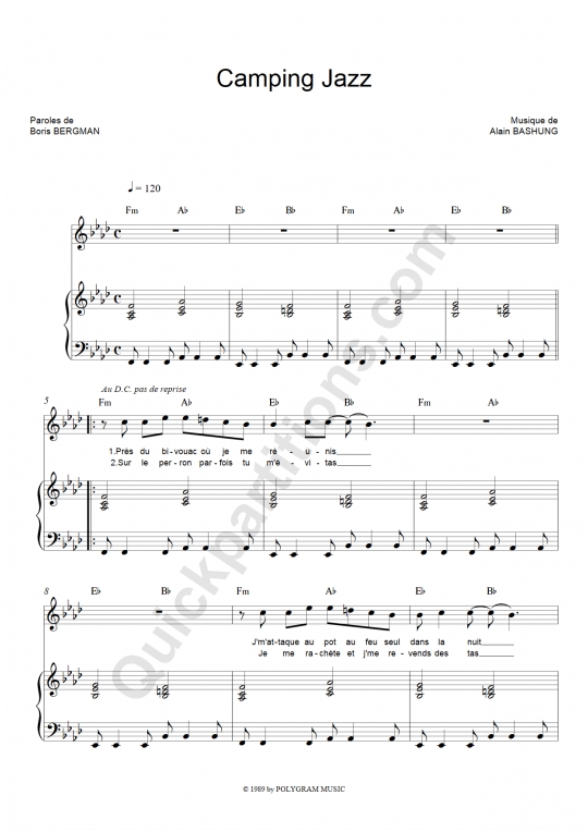 Camping Jazz Piano Sheet Music - Alain Bashung