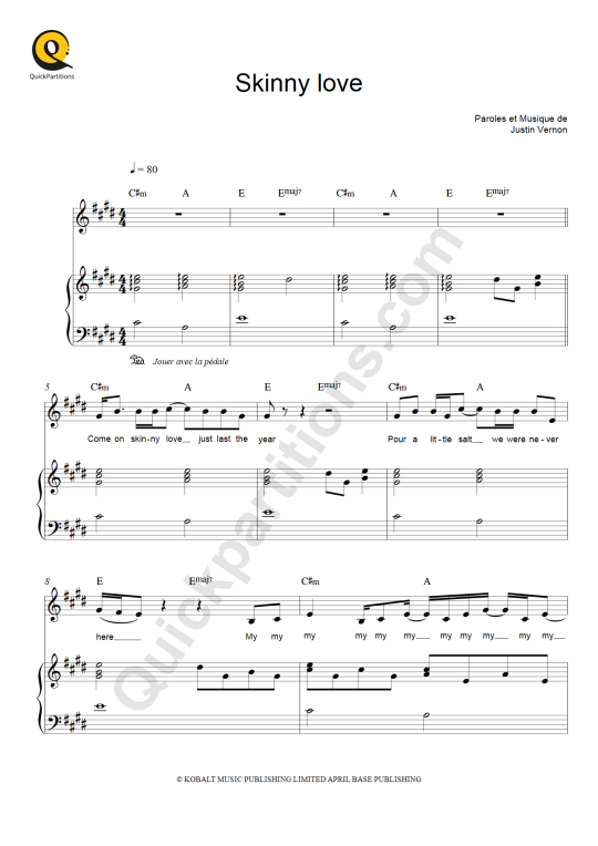 Skinny Love Piano Sheet Music - Birdy