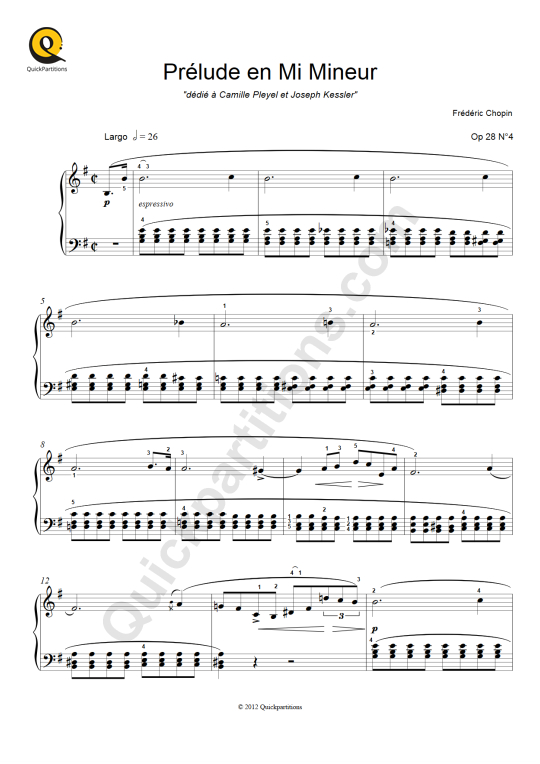 Partition piano solo Prélude en Mi mineur de Frédéric Chopin