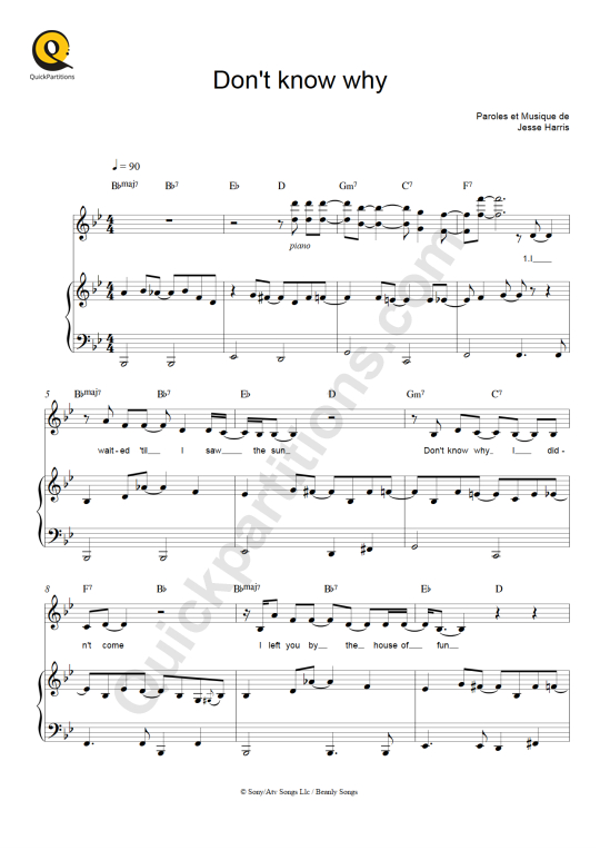 Partition piano Don't Know Why - Norah Jones