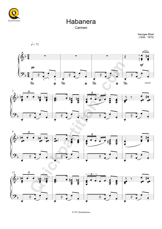 Partition piano Habanera (L'amour est un oiseau rebelle) - Georges Bizet