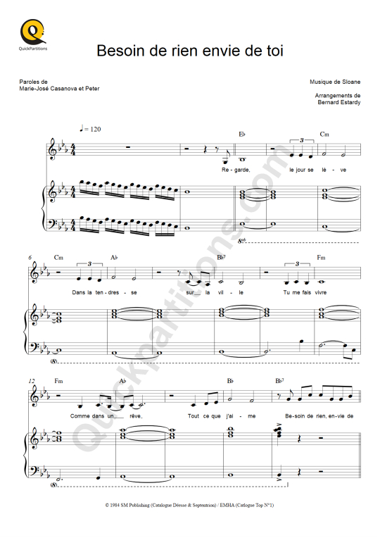 Besoin de rien envie de toi Piano Sheet Music from Peter et Sloane