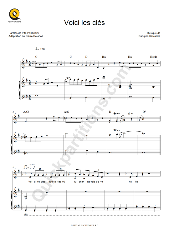 Voici les clés Piano Sheet Music - Gérard Lenorman