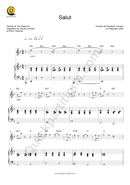 Partition piano Salut - Joe Dassin