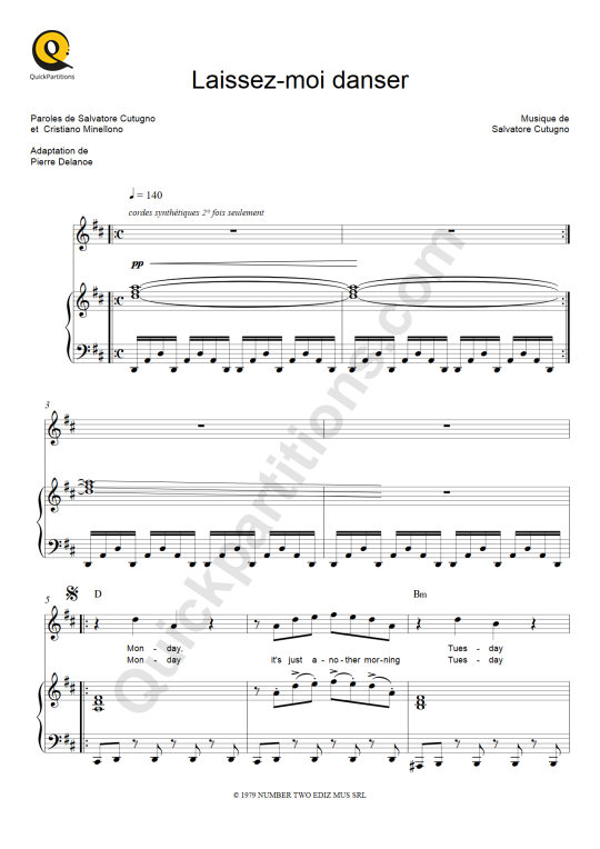 Laissez-moi danser (Monday Tuesday) Piano Sheet Music - Dalida