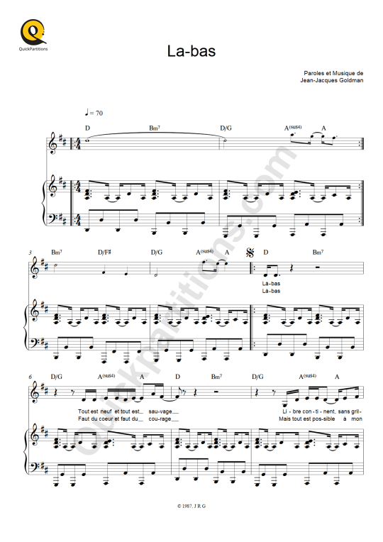 Jean Jacques Goldman Las Bas Paroles Partition piano Là-bas - Jean-Jacques Goldman (Partition Digitale)