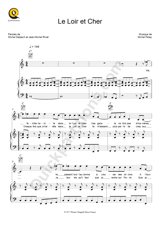 Le Loir et Cher Piano Sheet Music - Michel Delpech