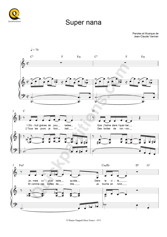 Partition piano Super nana - Michel Jonasz