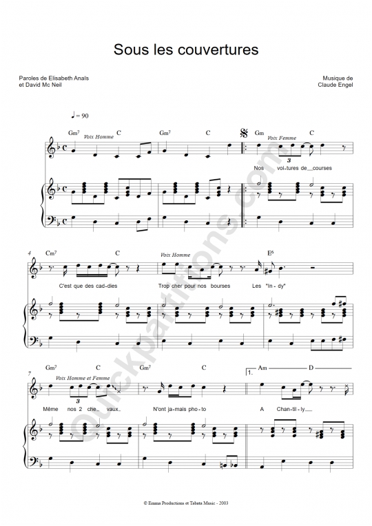 Sous les couvertures Piano Sheet Music - Elisabeth Anais