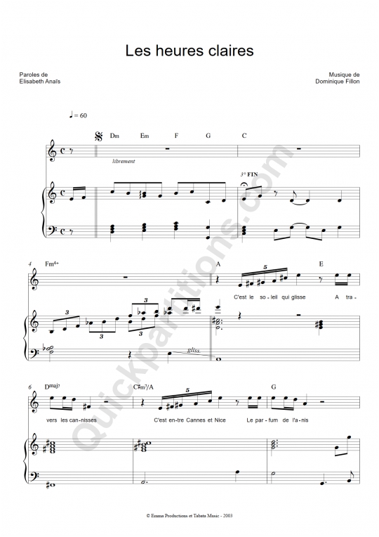Les heures claires Piano Sheet Music - Elisabeth Anais
