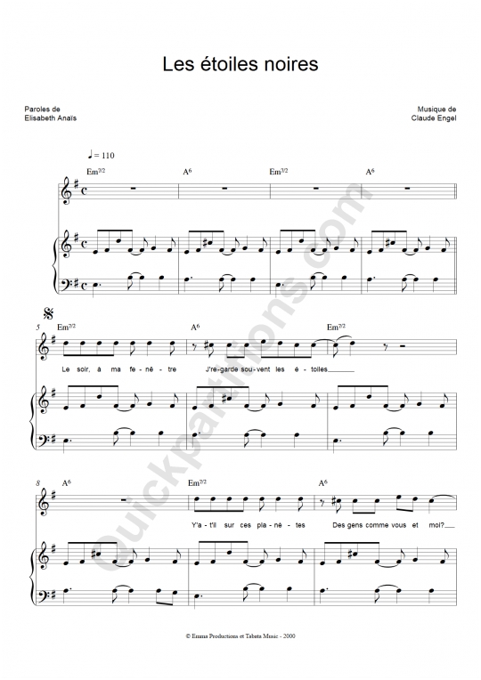 Les étoiles noires Piano Sheet Music from Elisabeth Anais
