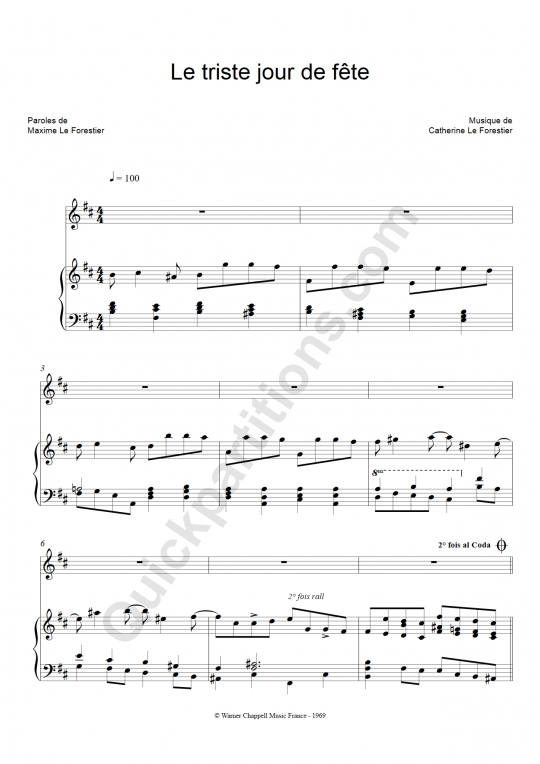 Partition piano Le triste jour de fête - Maxime Le Forestier