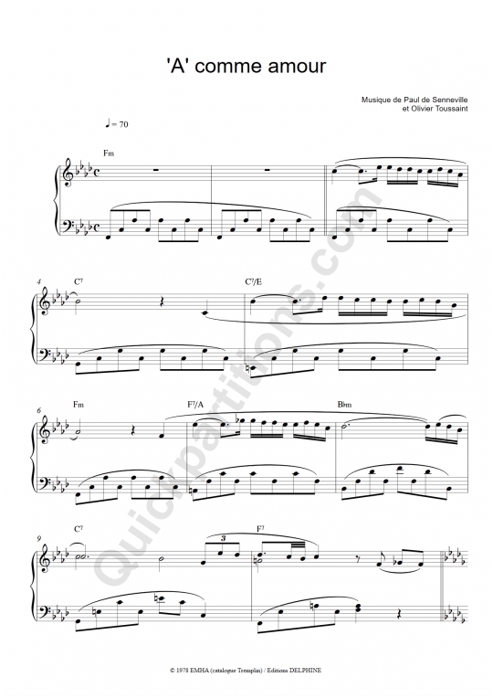 A comme amour Piano Sheet Music - Richard Clayderman