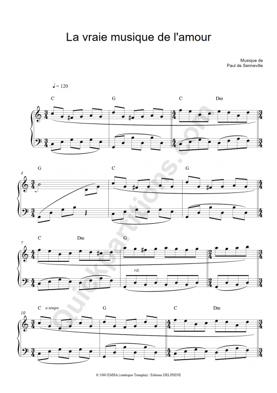 La vraie musique de l'amour Piano Sheet Music - Richard Clayderman