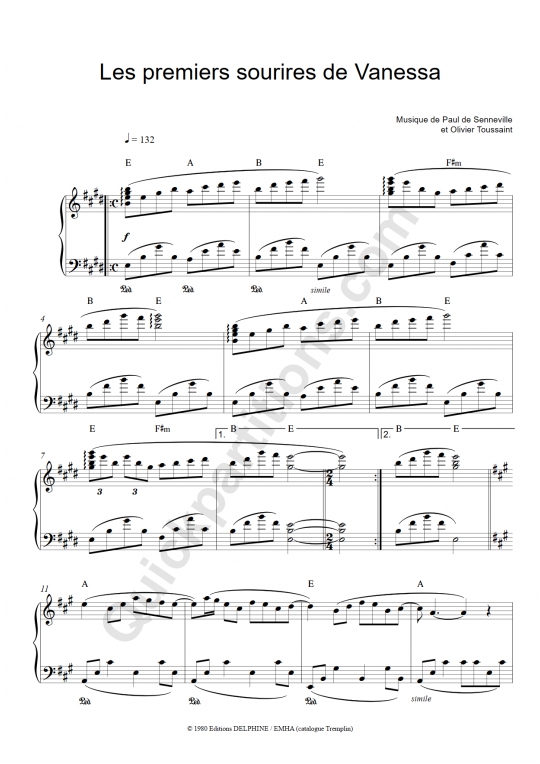 Les premiers sourires de Vanessa Piano Sheet Music - Richard Clayderman