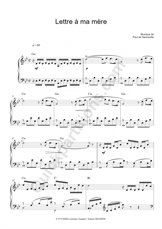 Lettre à ma mère Piano Sheet Music - Richard Clayderman