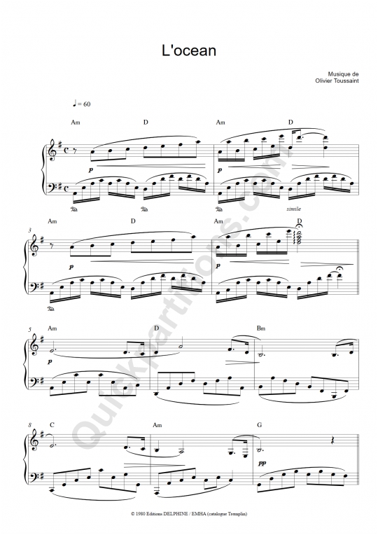 Partition piano L'océan - Richard Clayderman