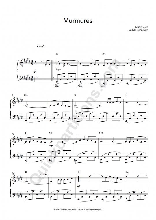 Partition piano Murmures - Richard Clayderman