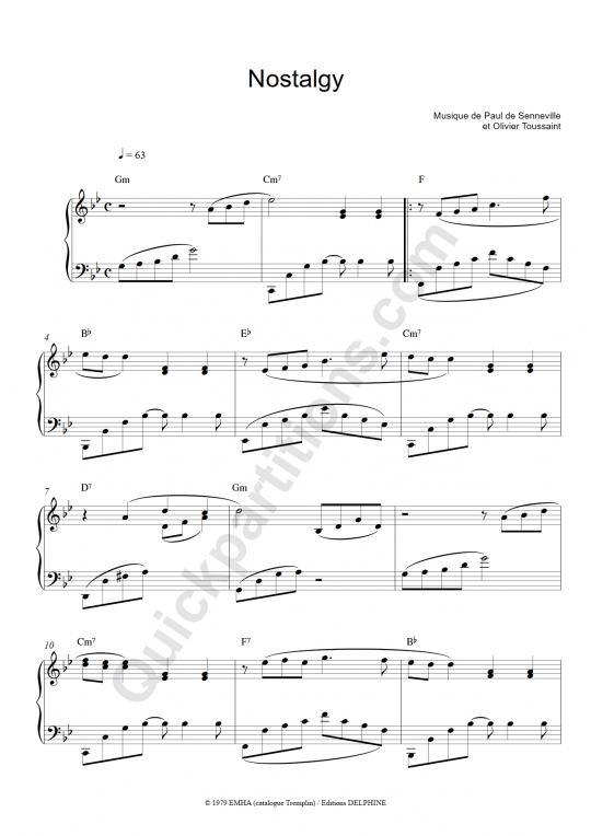 Partition piano Nostalgy - Richard Clayderman