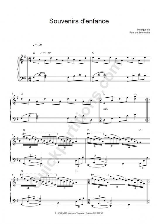 Partition piano solo Souvenirs d'enfance de Richard Clayderman