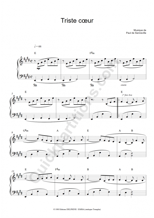 Triste cœur Piano Sheet Music - Richard Clayderman