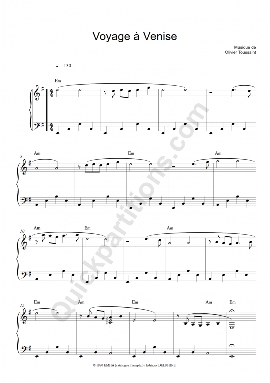 Partition piano Voyage à Venise - Richard Clayderman