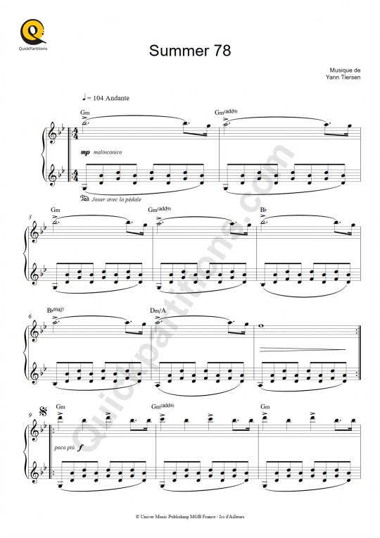 Partition piano Summer 78 - Good Bye Lenin
