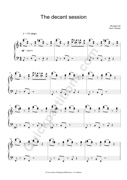 Partition piano The Decant Session - Good Bye Lenin