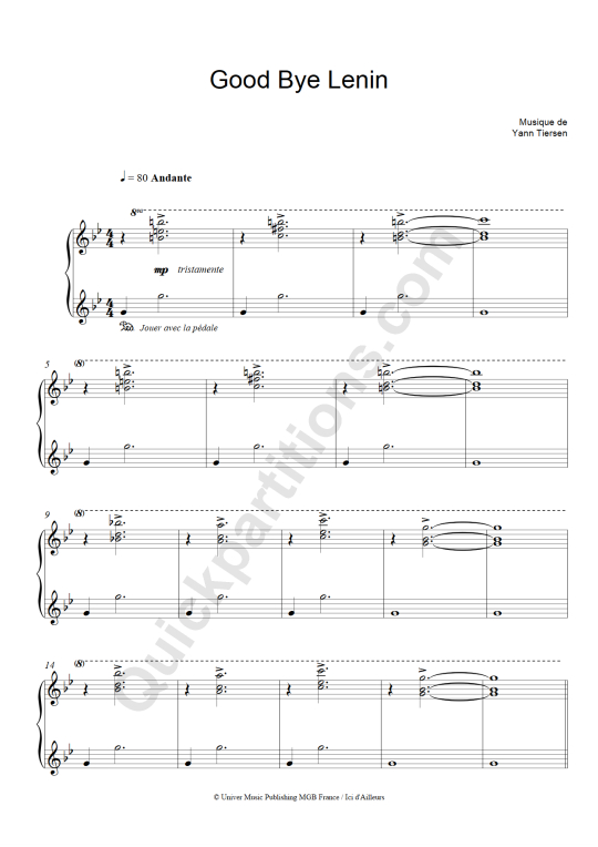 Good Bye Lenin Piano Sheet Music - Good Bye Lenin