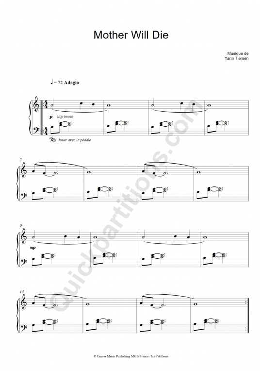 Mother Will Die Piano Sheet Music - Good Bye Lenin