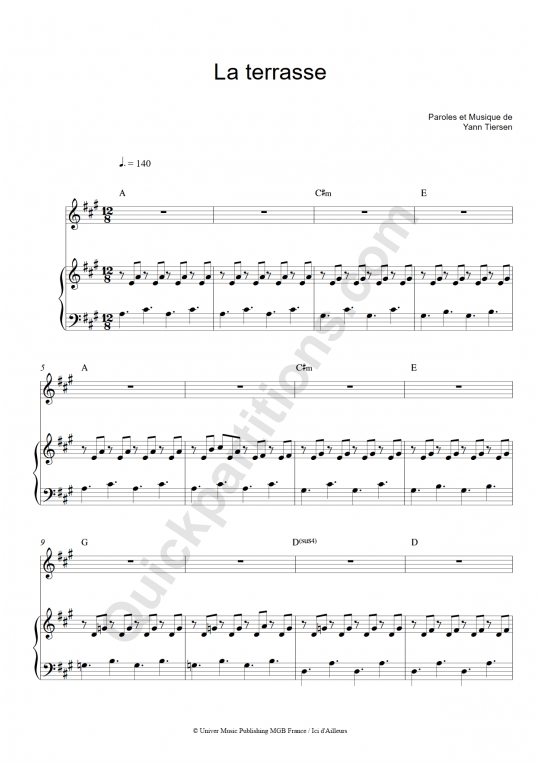 La terrasse Piano Sheet Music - Yann Tiersen